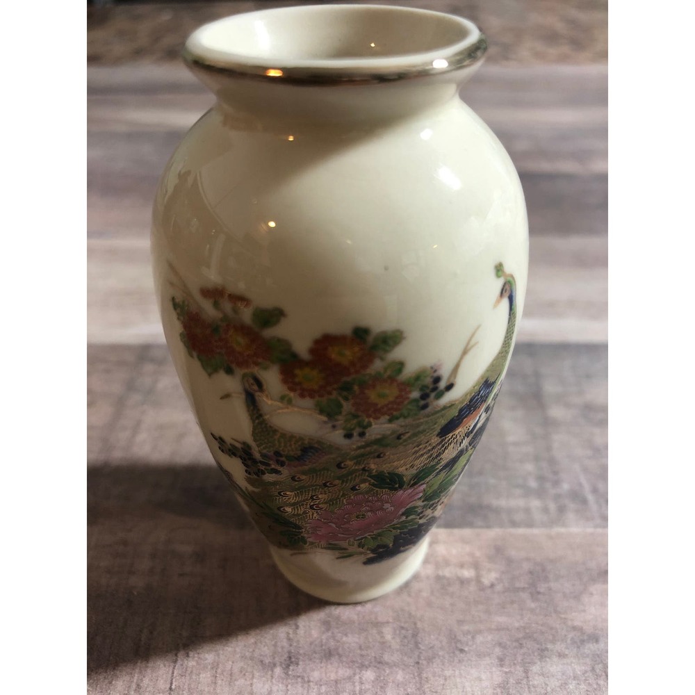 Vintage Peacock Mini Bud Vase Colorful Flowers Porcelain